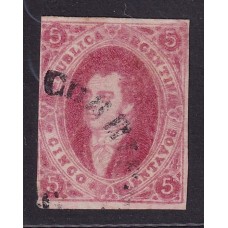 ARGENTINA 1867 GJ 32 RIVADAVIA ESTAMPILLA DE 7ma TIRADA, DE GRAN CALIDAD SANO Y SIN PELADURAS QUE SON TAN HABITUALES EN ESTA TIRADA POR SU DELGADO PAPEL, MUY BUEN EJEMPLAR CON MATASELLO CORRIENTES U$ 120 + 50%